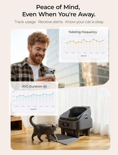Automatic Litter Box,  Smart Self Cleaning Cat Litter Box Anti-Pinch, 10 Safety Sensors, Large Cat Litter Boxs for Multiple Cats, 5G & 2.4G Wifi, 6" LED Display, Odor Control Robot, Grey