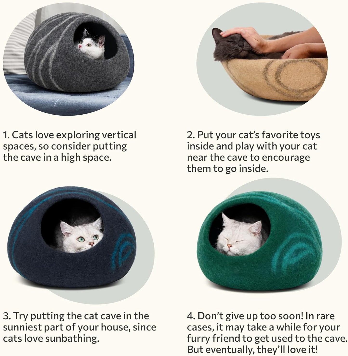 Cat Cave – Premium Felt Cat Bed for Indoor Cats, Handmade Merino Wool (Aquamarine, Medium)