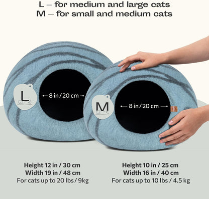 Cat Cave – Premium Felt Cat Bed for Indoor Cats, Handmade Merino Wool (Aquamarine, Medium)