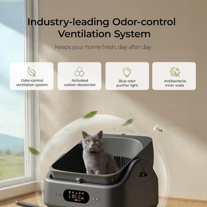 Automatic Litter Box,  Smart Self Cleaning Cat Litter Box Anti-Pinch, 10 Safety Sensors, Large Cat Litter Boxs for Multiple Cats, 5G & 2.4G Wifi, 6" LED Display, Odor Control Robot, Grey