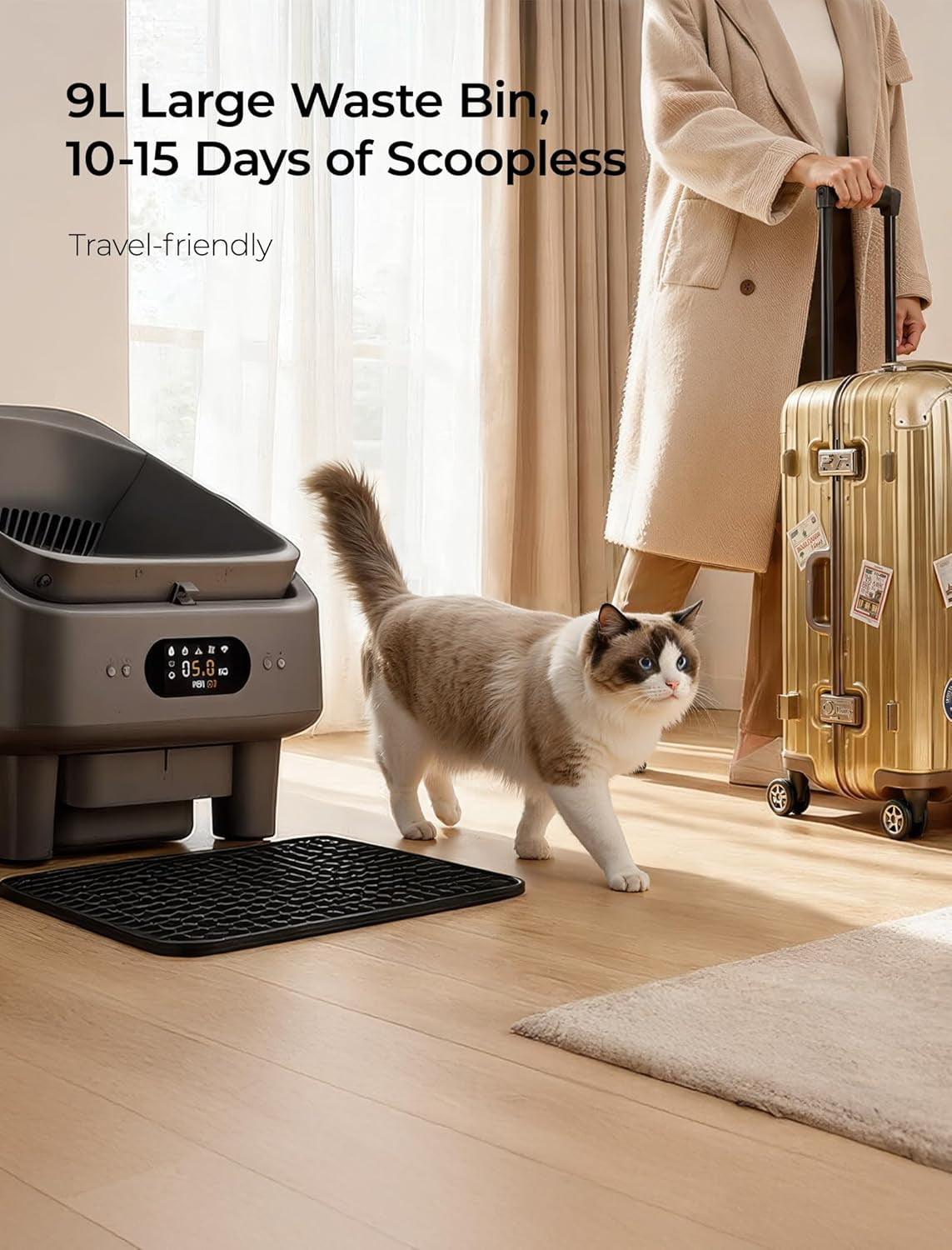 Automatic Litter Box,  Smart Self Cleaning Cat Litter Box Anti-Pinch, 10 Safety Sensors, Large Cat Litter Boxs for Multiple Cats, 5G & 2.4G Wifi, 6" LED Display, Odor Control Robot, Grey